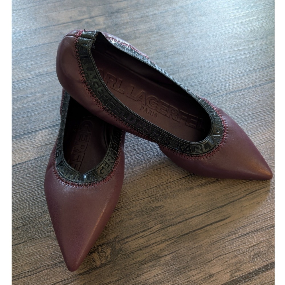 Karl Lagerfeld Paris Vinette Ballet Flats Wine Pointed Toe Logo Women's 6 New